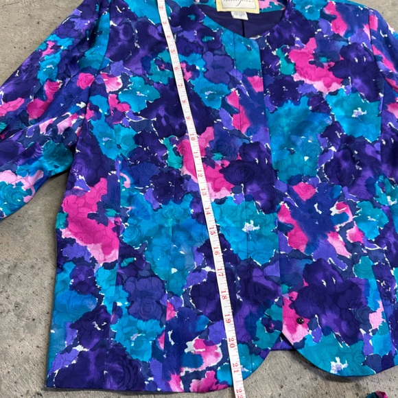 Vintage Spenser Jeremy Blue Silk Floral Two-Piece Blazer Skirt Set Size 12 - Picture 6 of 12